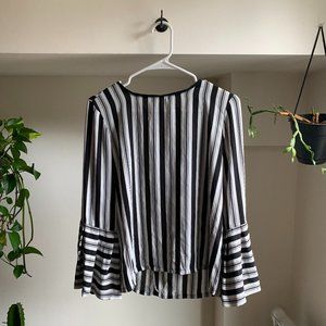 Loft Long Sleeve Striped Bell Sleeve Blouse, Size Sm